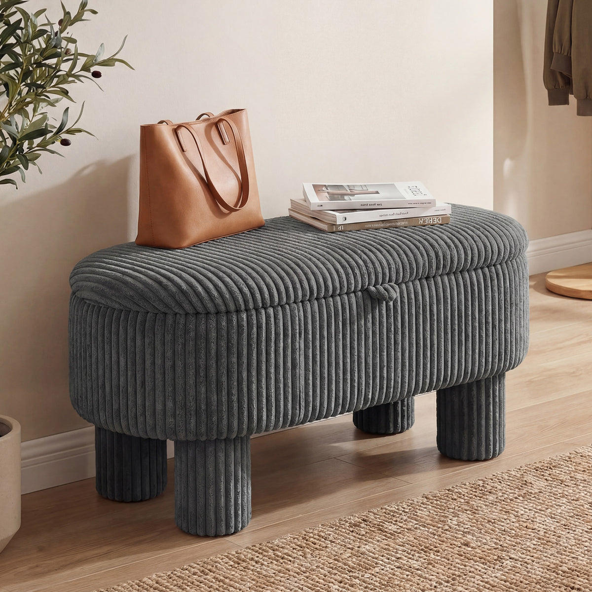 42 Inch Storage Ottoman Bench Corduroy - Gray