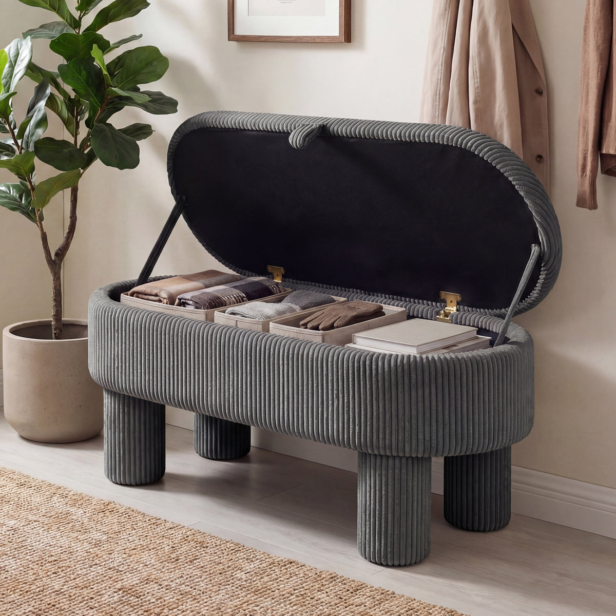 42 Inch Storage Ottoman Bench Corduroy - Gray