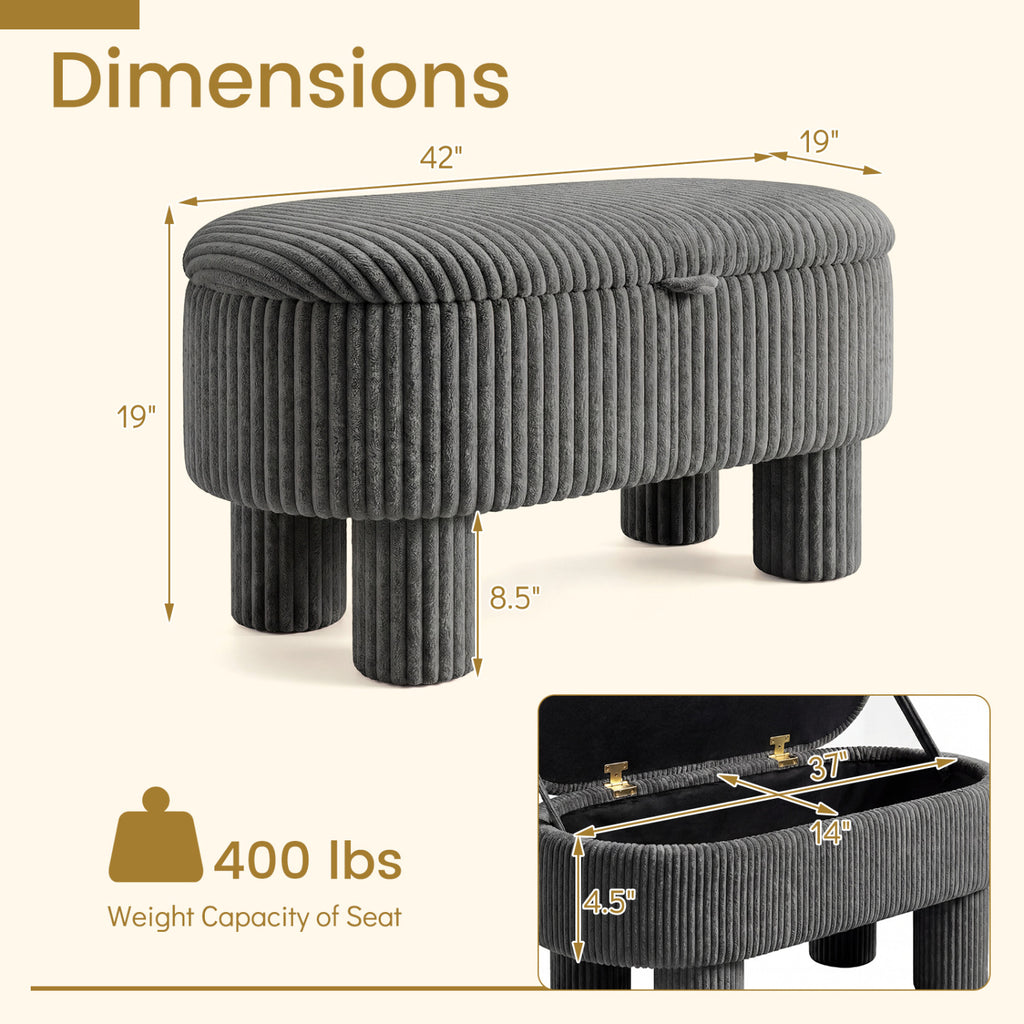 42 Inch Storage Ottoman Bench Corduroy - Gray