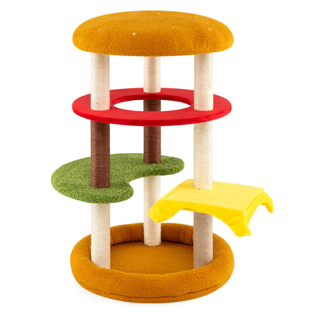 42 Inch Tall Modern Multi-Level Cat Tree with Padded Perch and Bottom Bed - Yellow