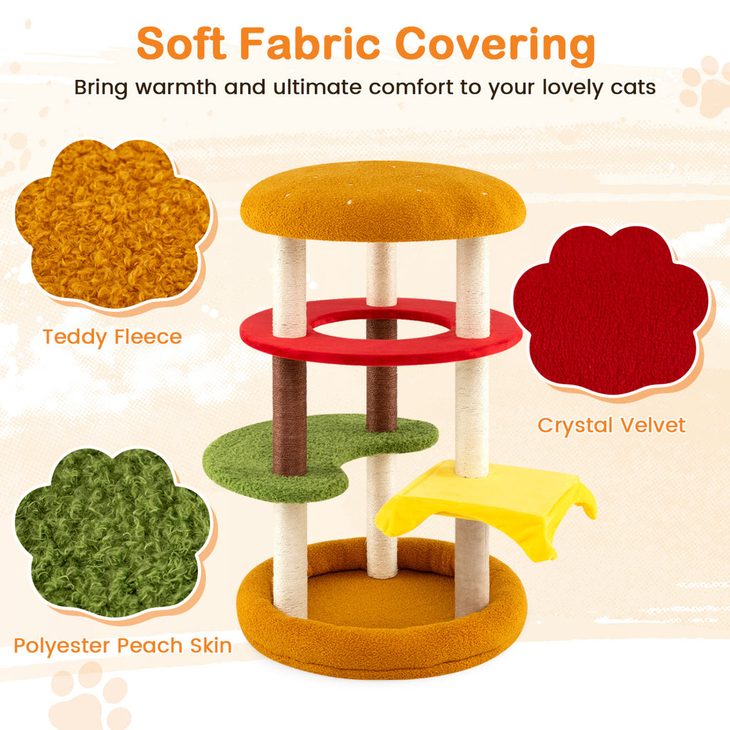 42 Inch Tall Modern Multi-Level Cat Tree with Padded Perch and Bottom Bed - Yellow