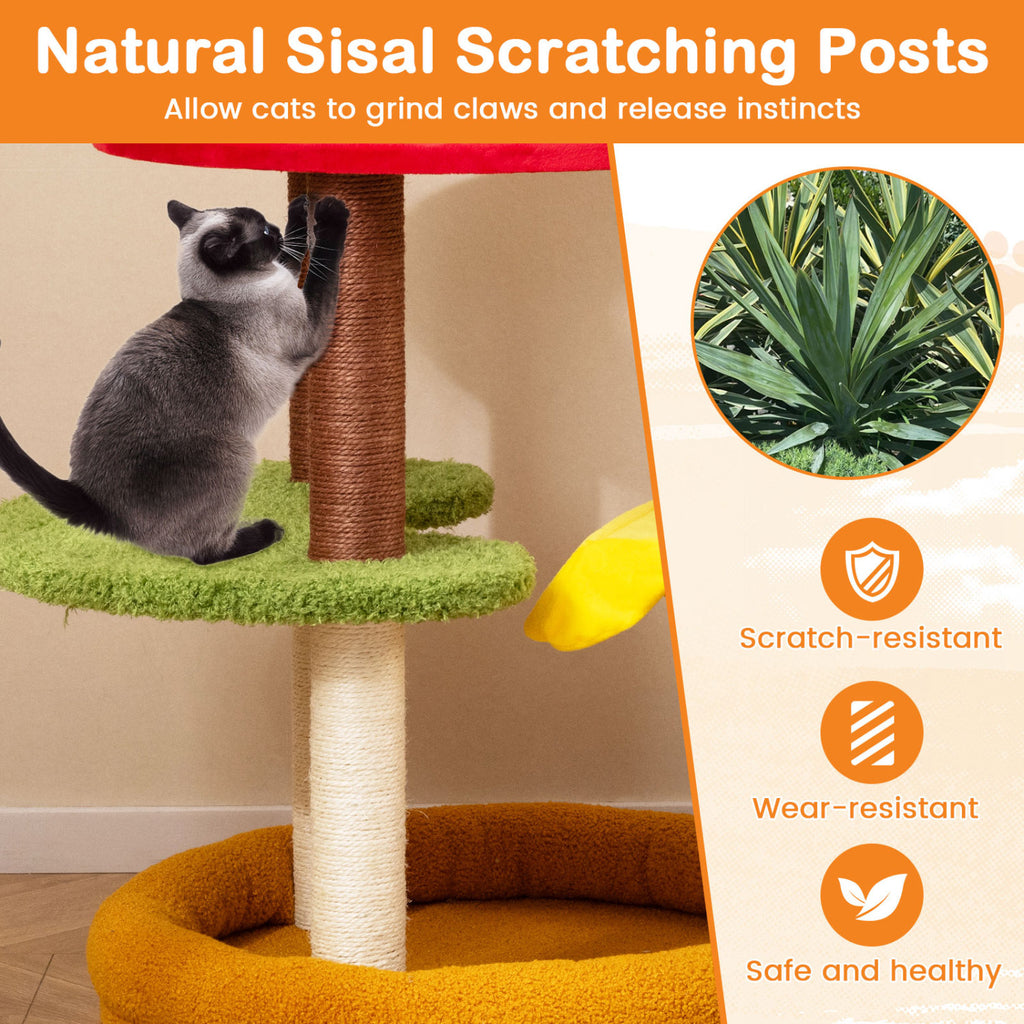 42 Inch Tall Modern Multi-Level Cat Tree with Padded Perch and Bottom Bed - Yellow