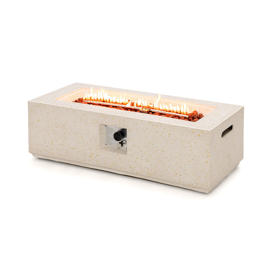 42 Inch Fire Pit Table 50000 BTU Rectangle Terrazzo – White