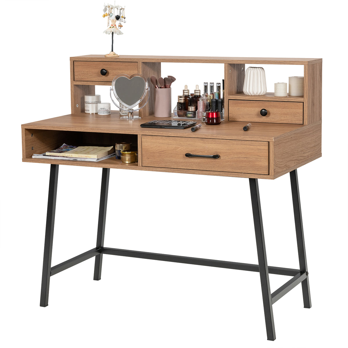 42-Inch Vanity Desk with Shelf and Drawers, Natural