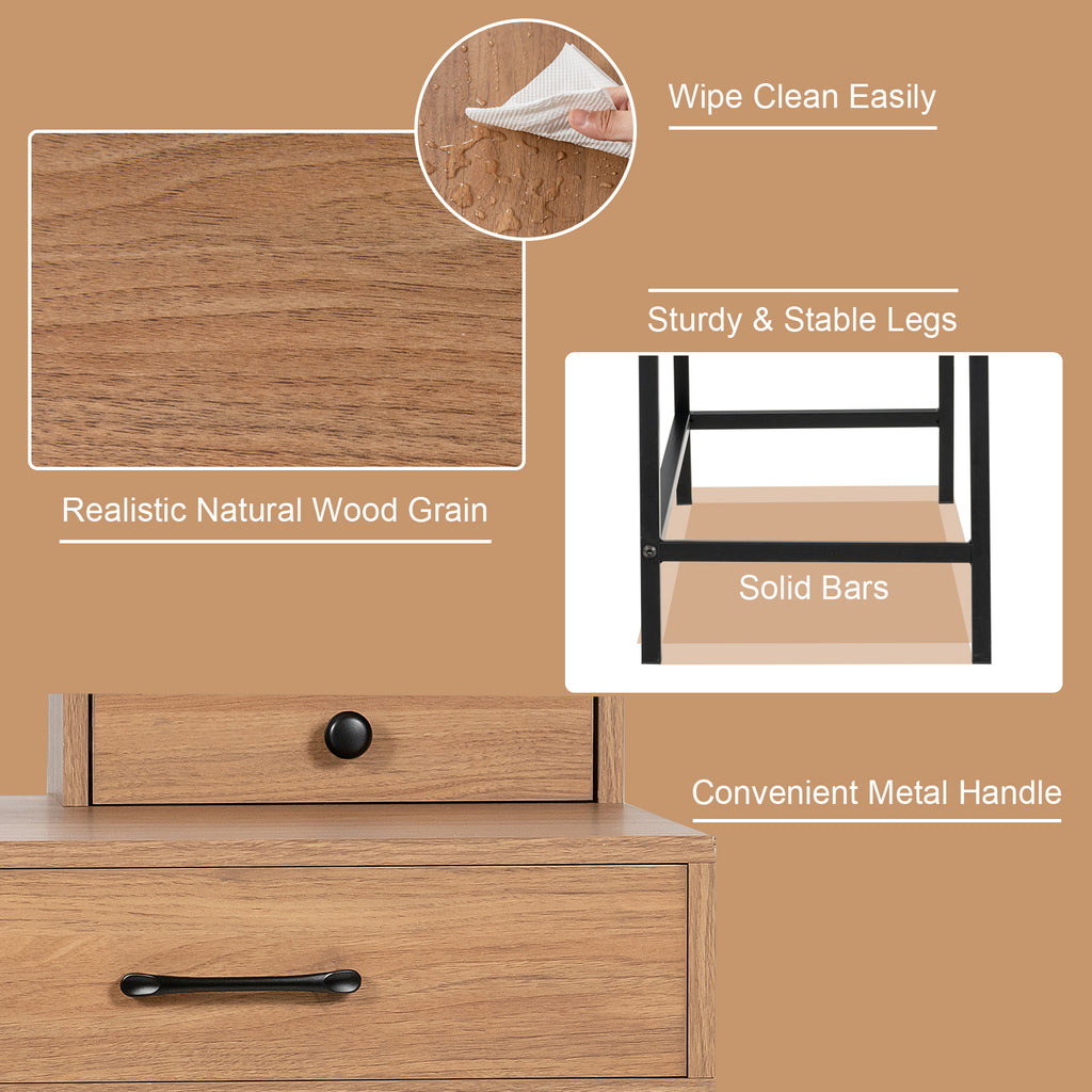 42-Inch Vanity Desk with Shelf and Drawers, Natural