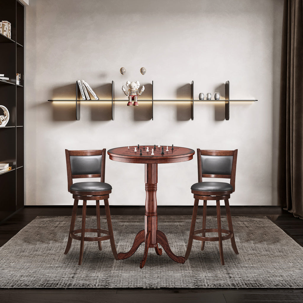 42 Inch Wooden Round Pub Table with Chessboard