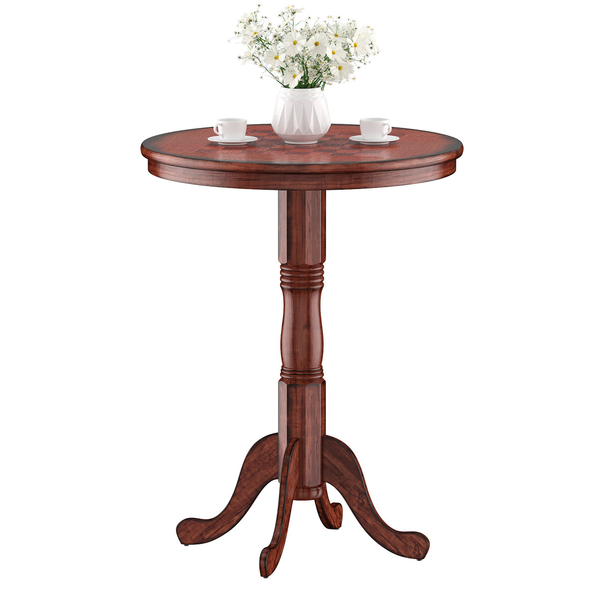 42 Inch Wooden Round Pub Table with Chessboard
