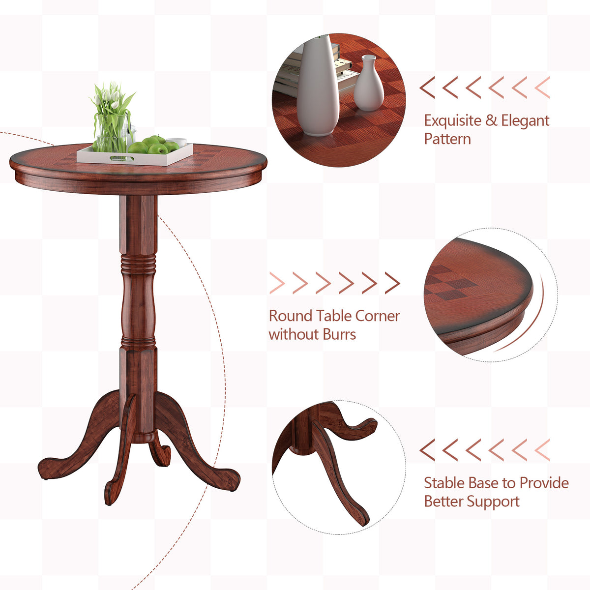 42 Inch Wooden Round Pub Table with Chessboard