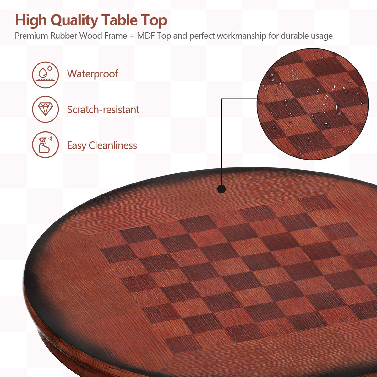 42 Inch Wooden Round Pub Table with Chessboard