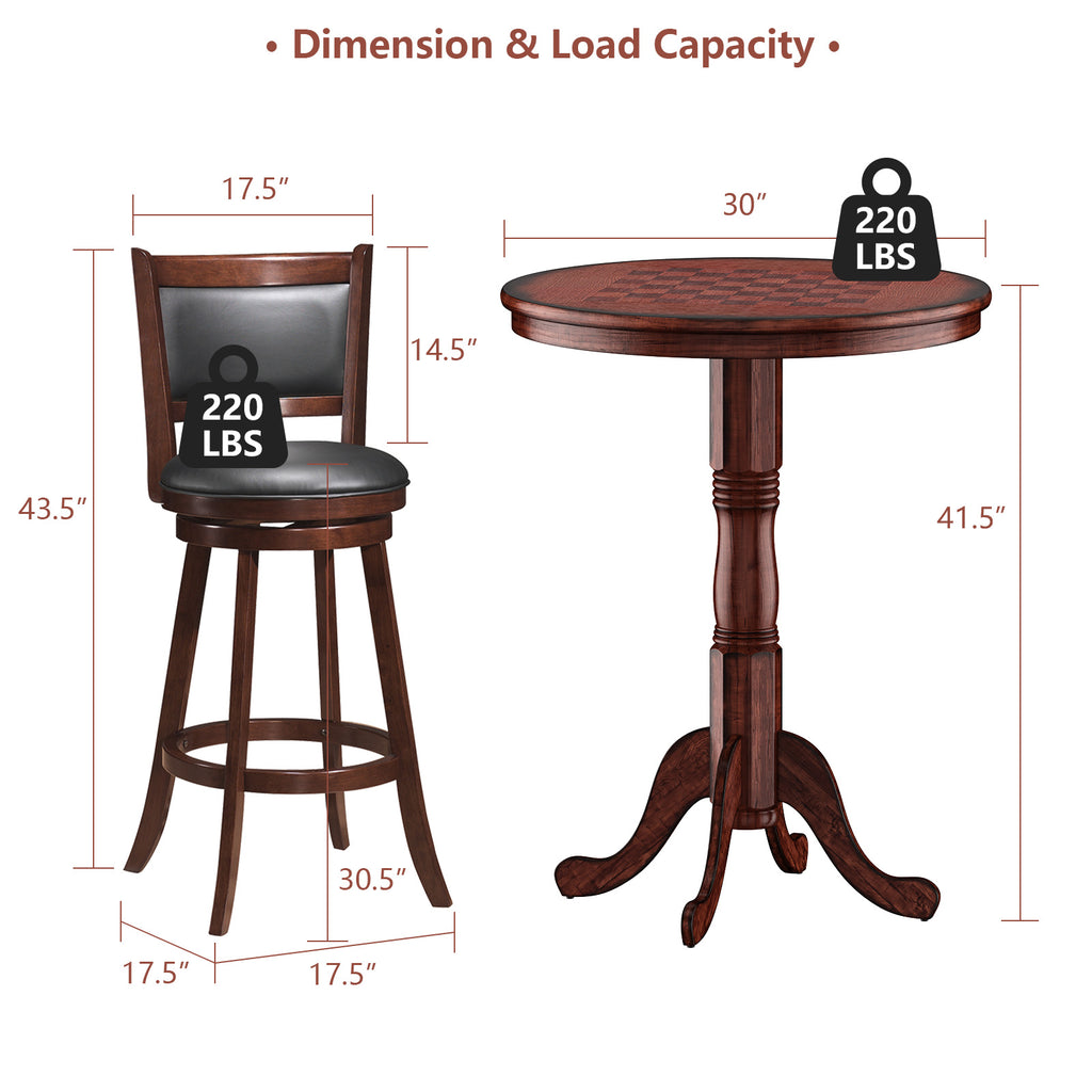 42 Inch Wooden Round Pub Table with Chessboard