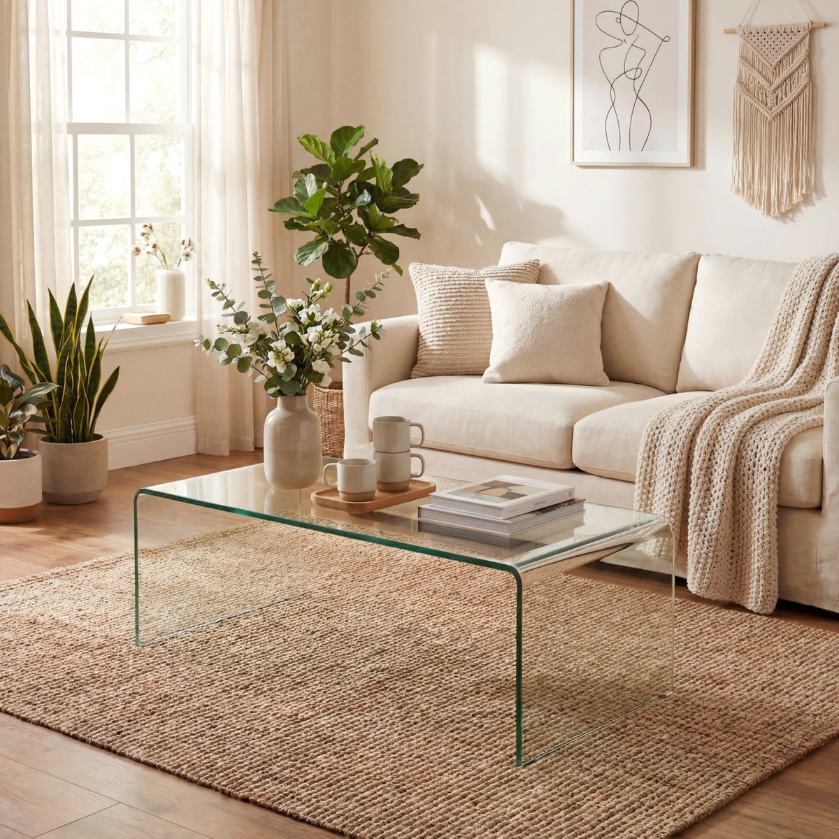 Glass Coffee Table 40 x 19.5 x 13.5 Inch, Transparent