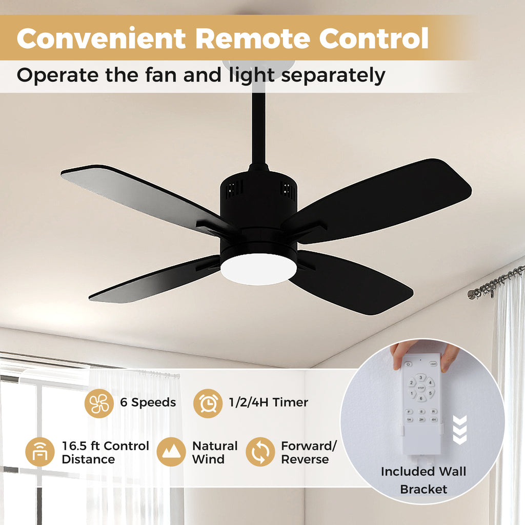 42-Inch Ceiling Fan with Light and Remote Control - Black, 3CCT LED, 6 Speeds, Timer, Memory, Reversible Motor, Quiet Operation