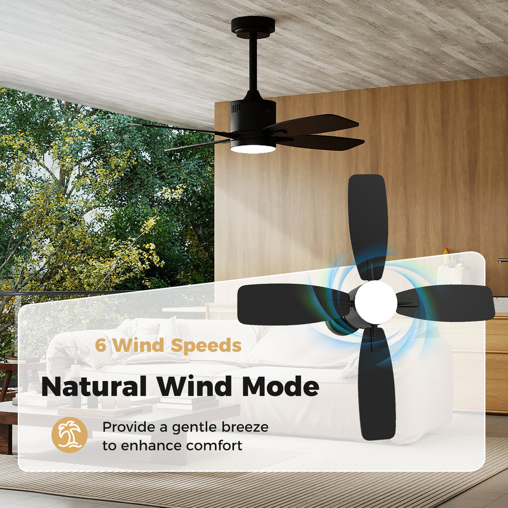 42-Inch Ceiling Fan with Light and Remote Control - Black, 3CCT LED, 6 Speeds, Timer, Memory, Reversible Motor, Quiet Operation