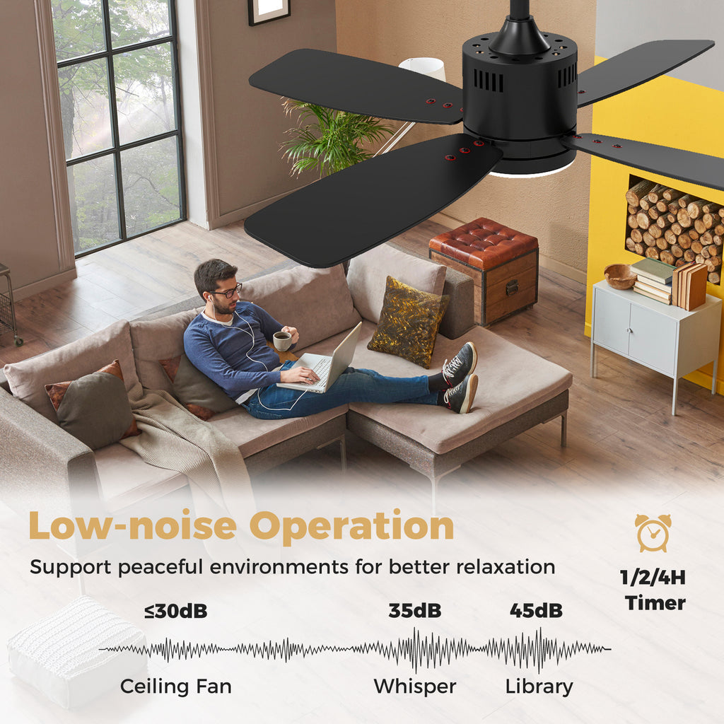 42-Inch Ceiling Fan with Light and Remote Control - Black, 3CCT LED, 6 Speeds, Timer, Memory, Reversible Motor, Quiet Operation