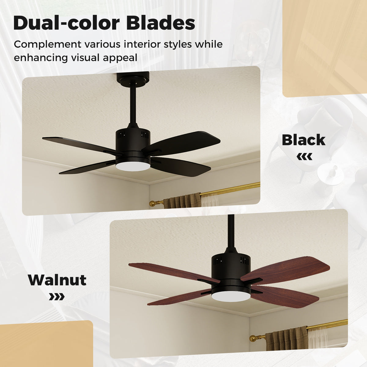 42-Inch Ceiling Fan with Light and Remote Control - Black, 3CCT LED, 6 Speeds, Timer, Memory, Reversible Motor, Quiet Operation