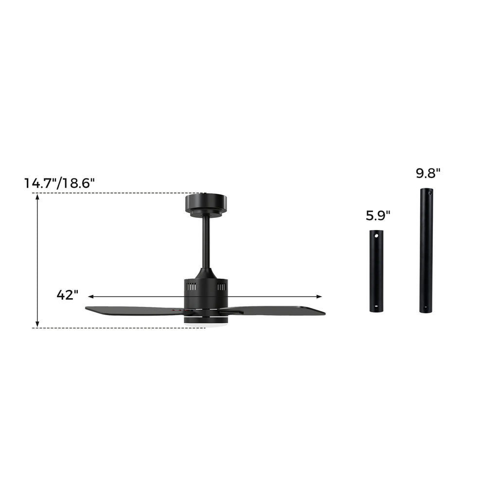 42-Inch Ceiling Fan with Light and Remote Control - Black, 3CCT LED, 6 Speeds, Timer, Memory, Reversible Motor, Quiet Operation