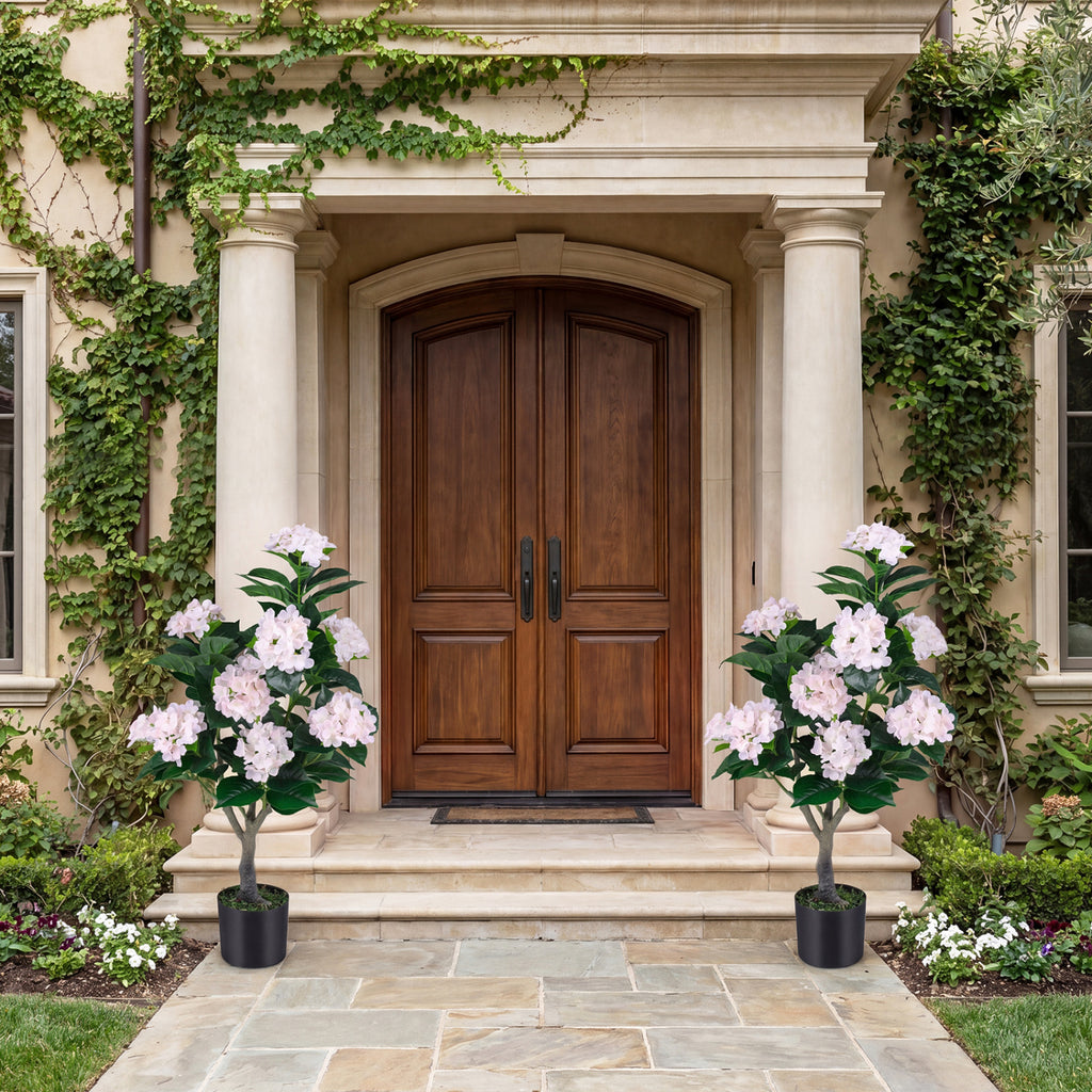 Pink Artificial Hydrangea Tree 43.5-Inch 2 Pack - Lifelike Faux Flower Decor