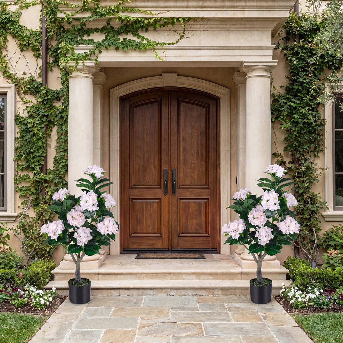 Pink Artificial Hydrangea Tree 43.5-Inch 2 Pack - Lifelike Faux Flower Decor