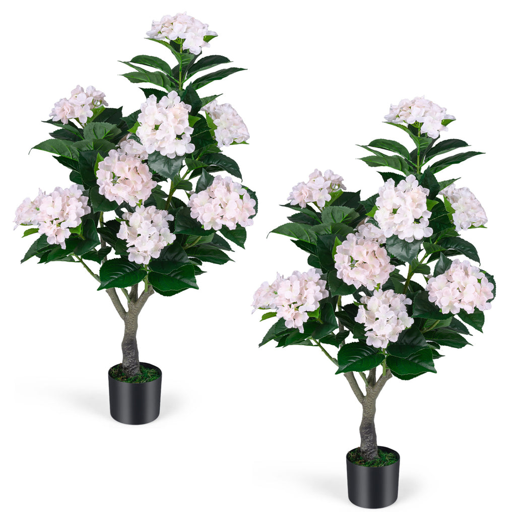 Pink Artificial Hydrangea Tree 43.5-Inch 2 Pack - Lifelike Faux Flower Decor