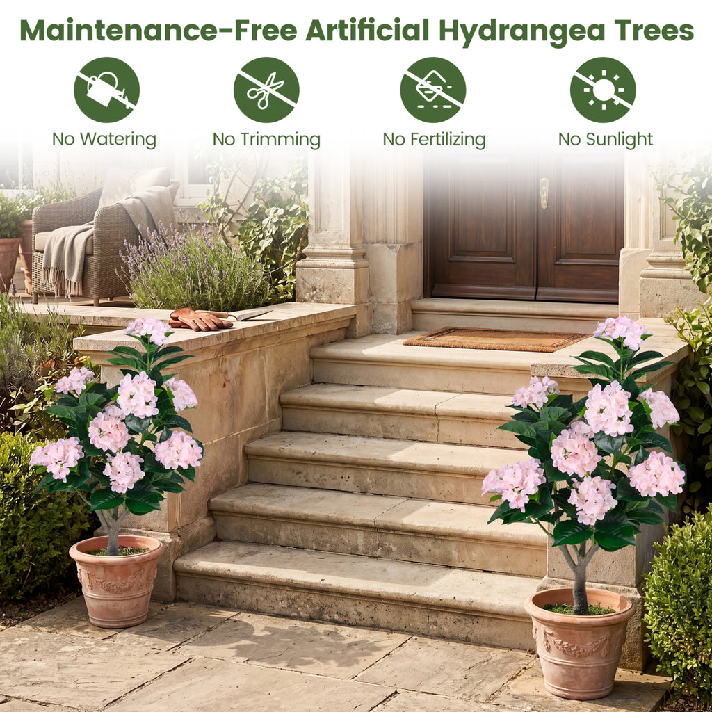 Pink Artificial Hydrangea Tree 43.5-Inch 2 Pack - Lifelike Faux Flower Decor