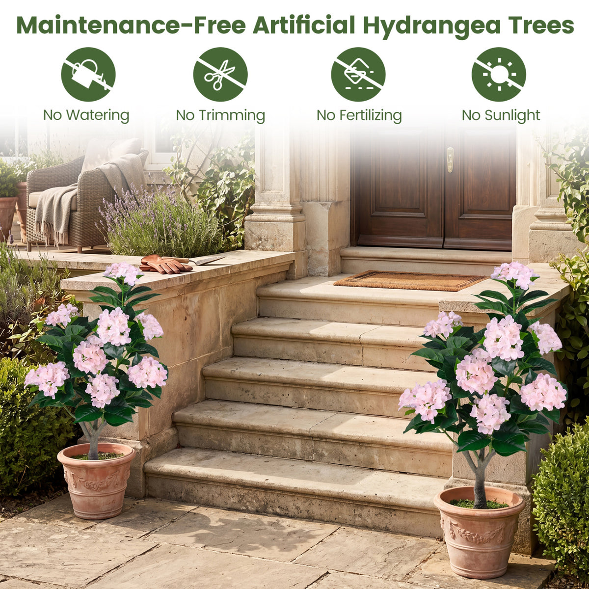 Pink Artificial Hydrangea Tree 43.5-Inch 2 Pack - Lifelike Faux Flower Decor