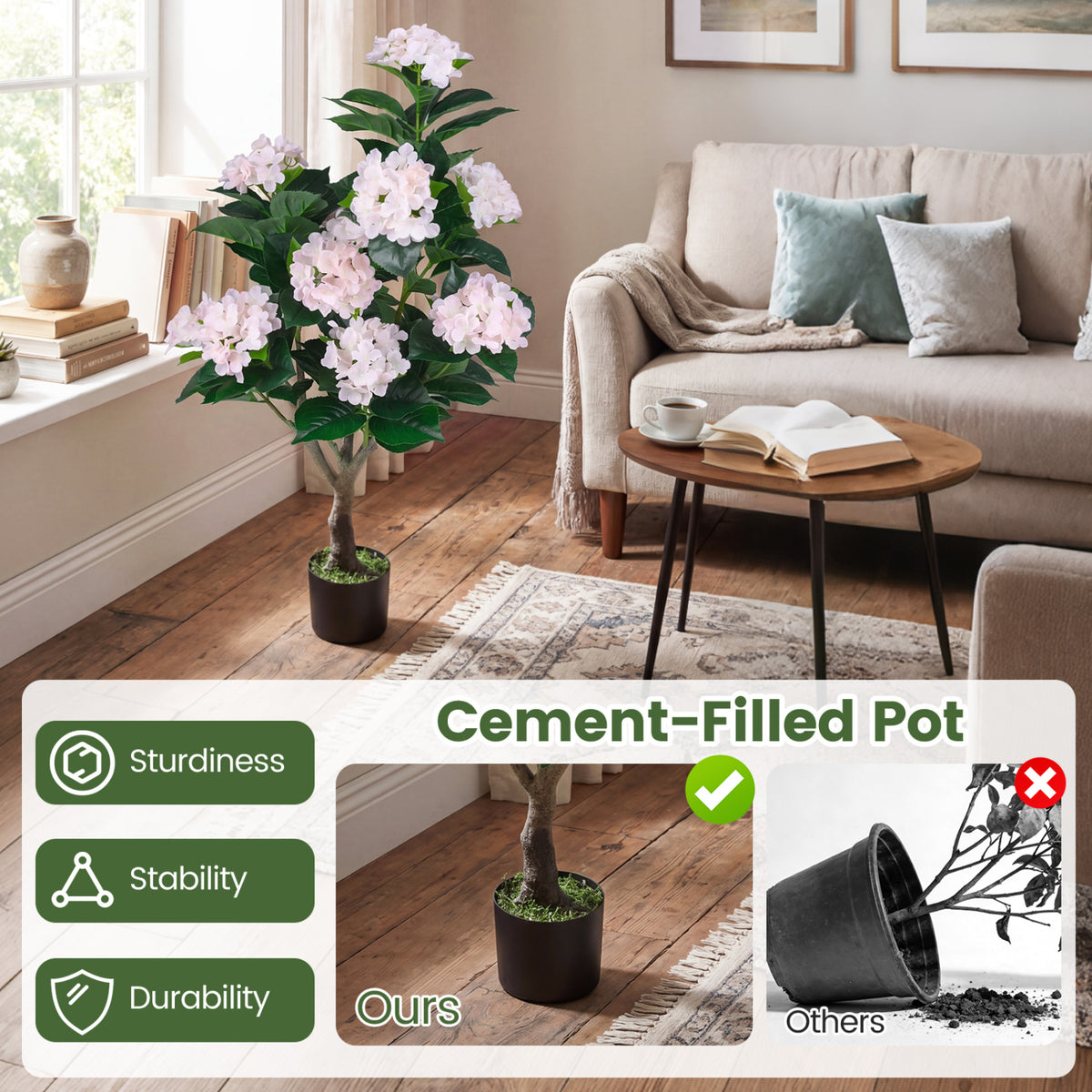 Pink Artificial Hydrangea Tree 43.5-Inch 2 Pack - Lifelike Faux Flower Decor