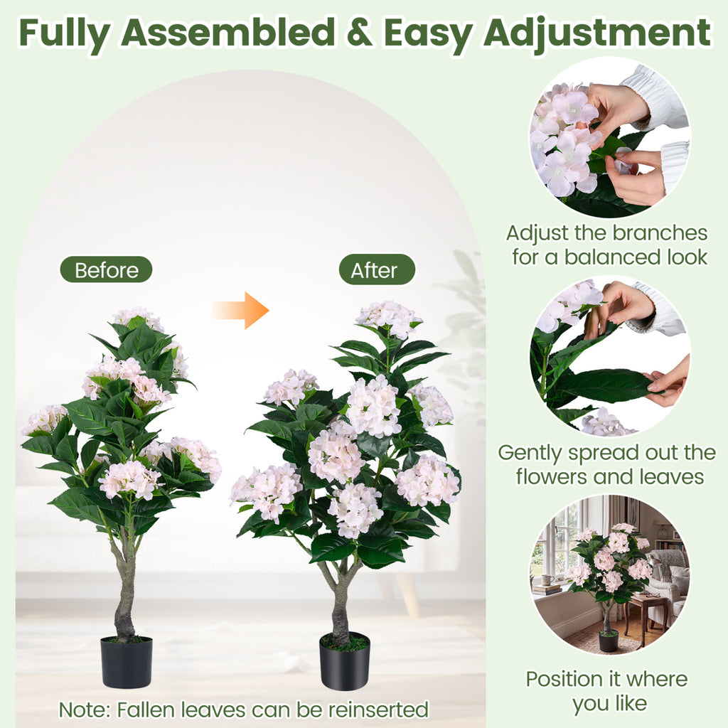 Pink Artificial Hydrangea Tree 43.5-Inch 2 Pack - Lifelike Faux Flower Decor