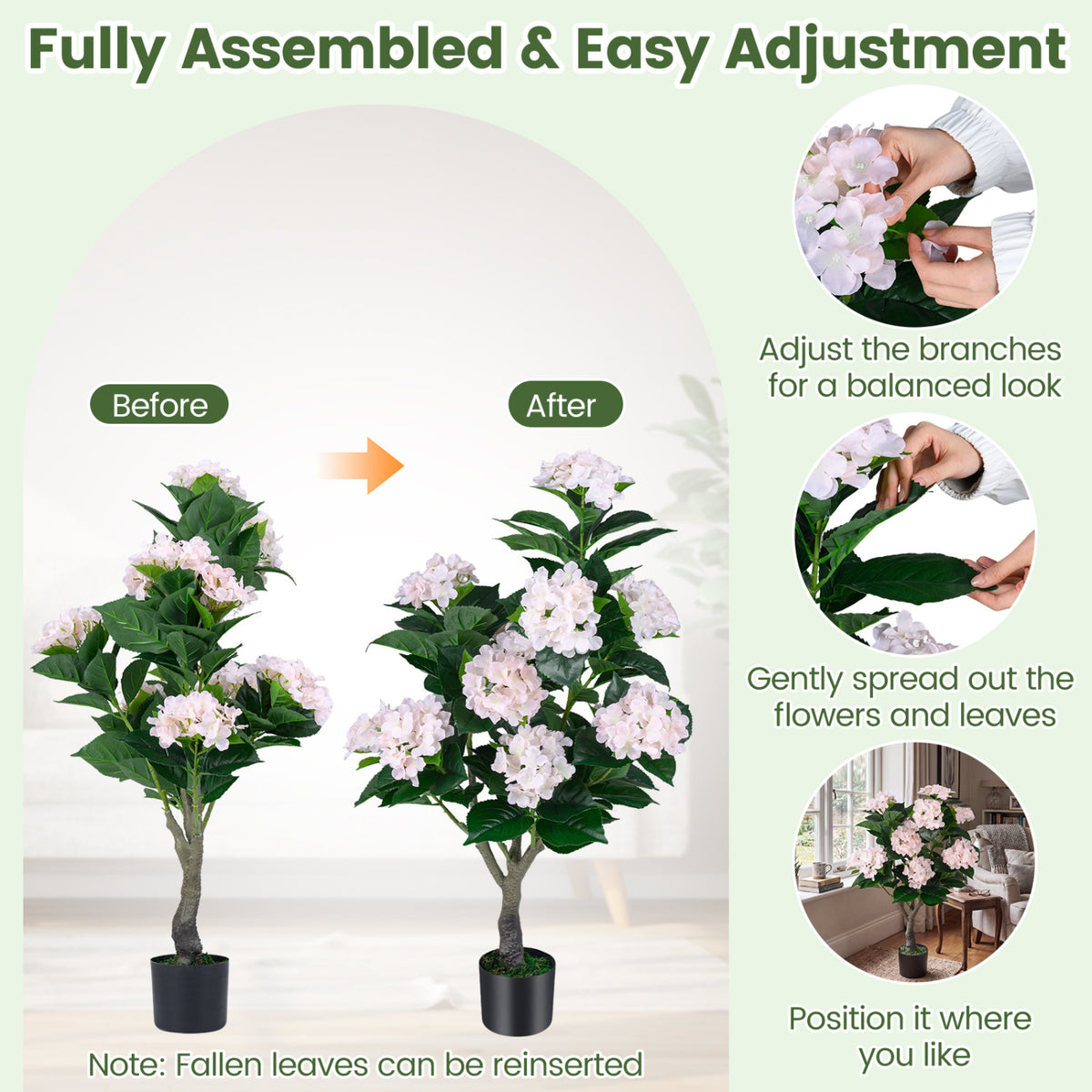 Pink Artificial Hydrangea Tree 43.5-Inch 2 Pack - Lifelike Faux Flower Decor
