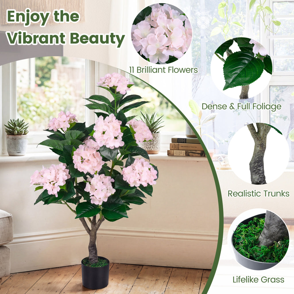 Pink Artificial Hydrangea Tree 43.5-Inch 2 Pack - Lifelike Faux Flower Decor