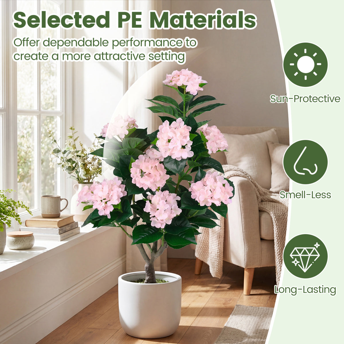 Pink Artificial Hydrangea Tree 43.5-Inch 2 Pack - Lifelike Faux Flower Decor