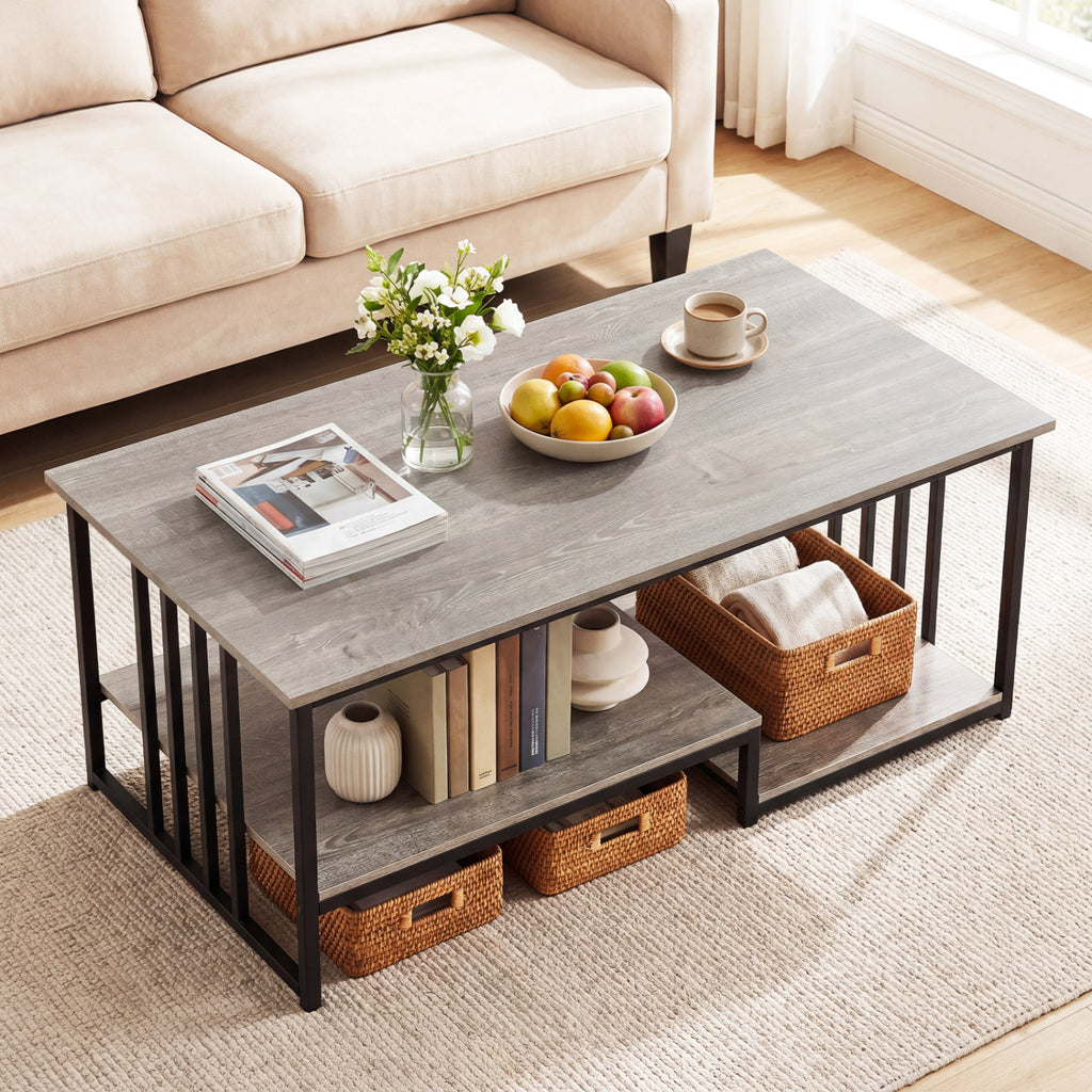 43.5" Coffee Table 2-Tier with Storage Shelf - Oak