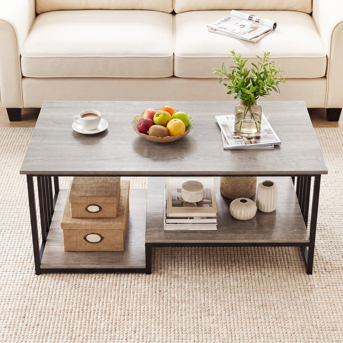 43.5" Coffee Table 2-Tier with Storage Shelf - Oak