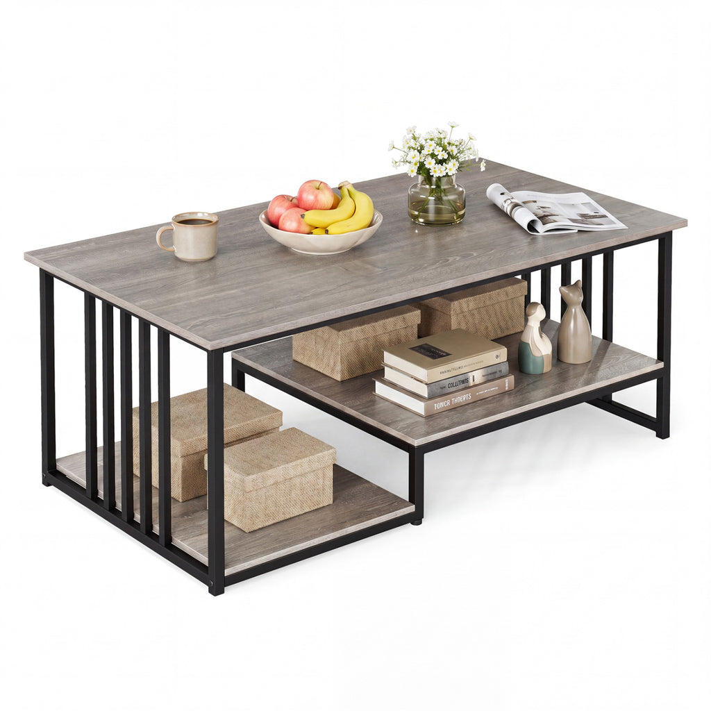 43.5" Coffee Table 2-Tier with Storage Shelf - Oak