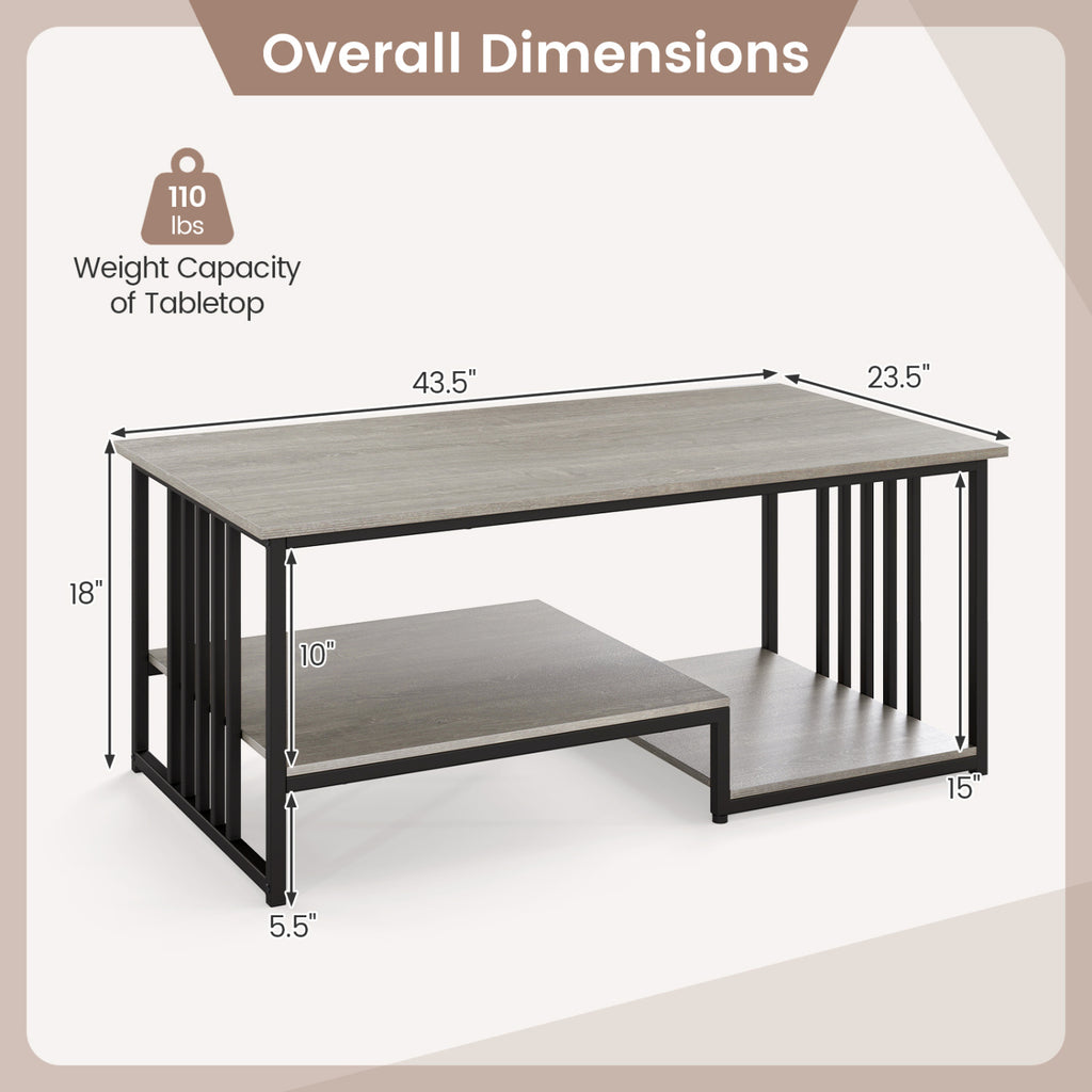 43.5" Coffee Table 2-Tier with Storage Shelf - Oak
