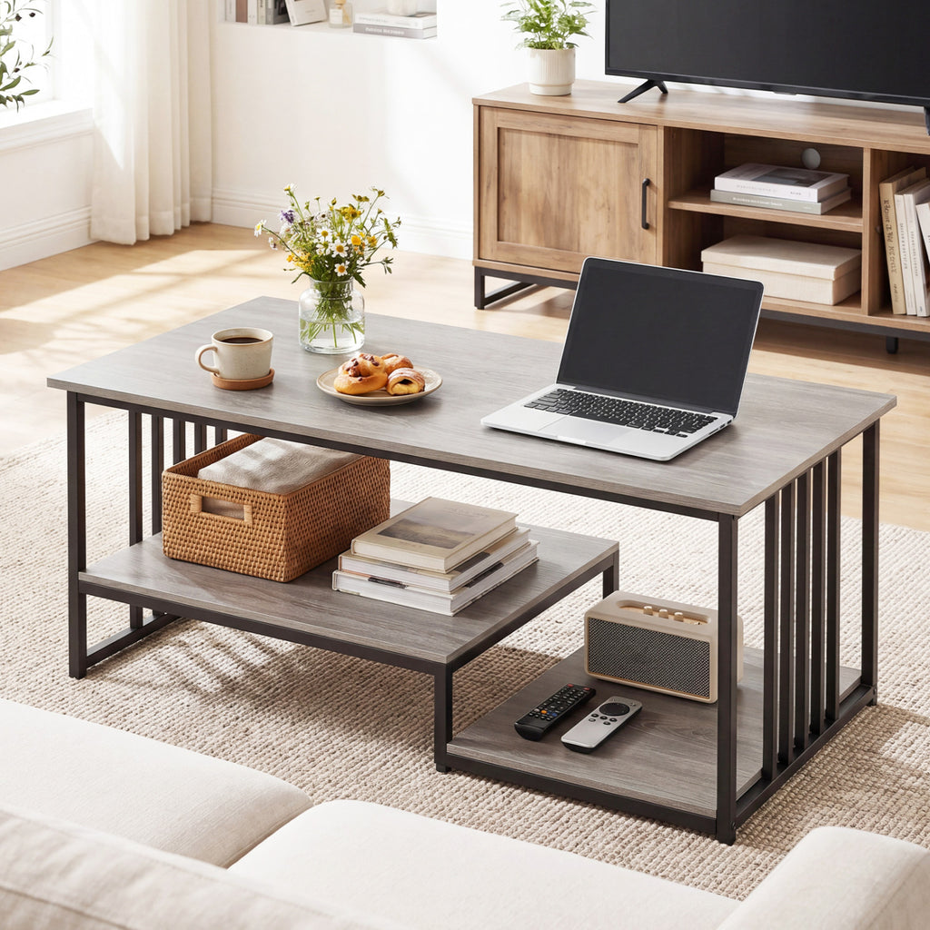 43.5" Coffee Table 2-Tier with Storage Shelf - Oak