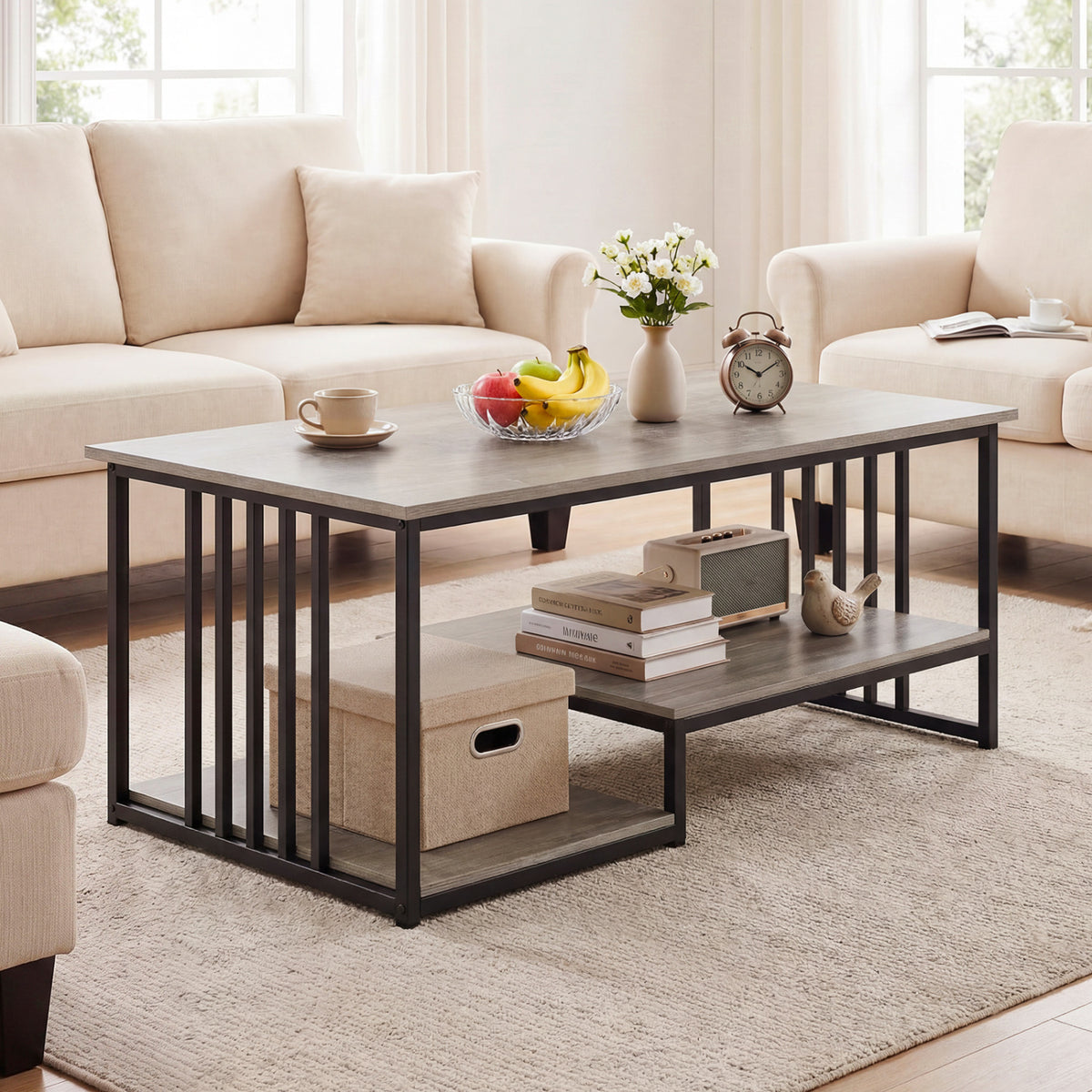 43.5" Coffee Table 2-Tier with Storage Shelf - Oak