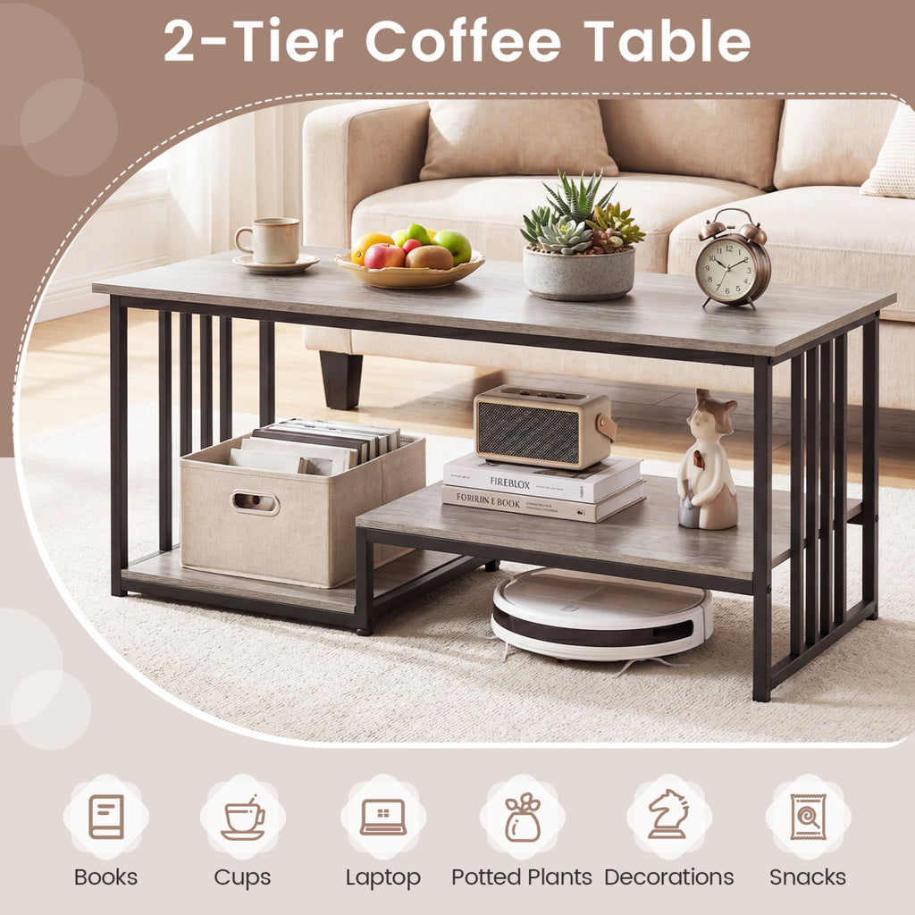 43.5" Coffee Table 2-Tier with Storage Shelf - Oak
