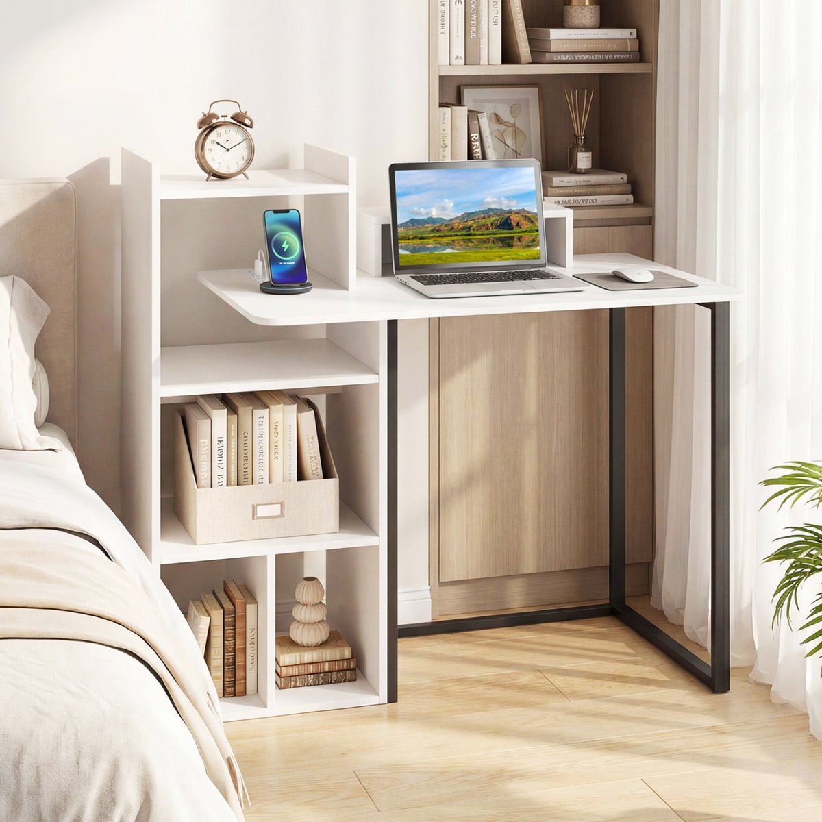 43.5" Computer Desk with Charging Station and Ergonomic Monitor Stand