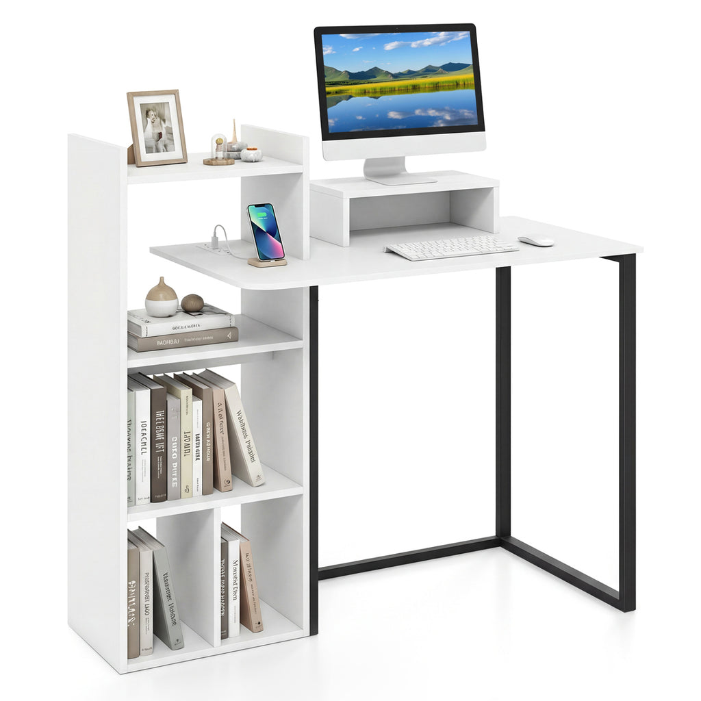 43.5" Computer Desk with Charging Station and Ergonomic Monitor Stand