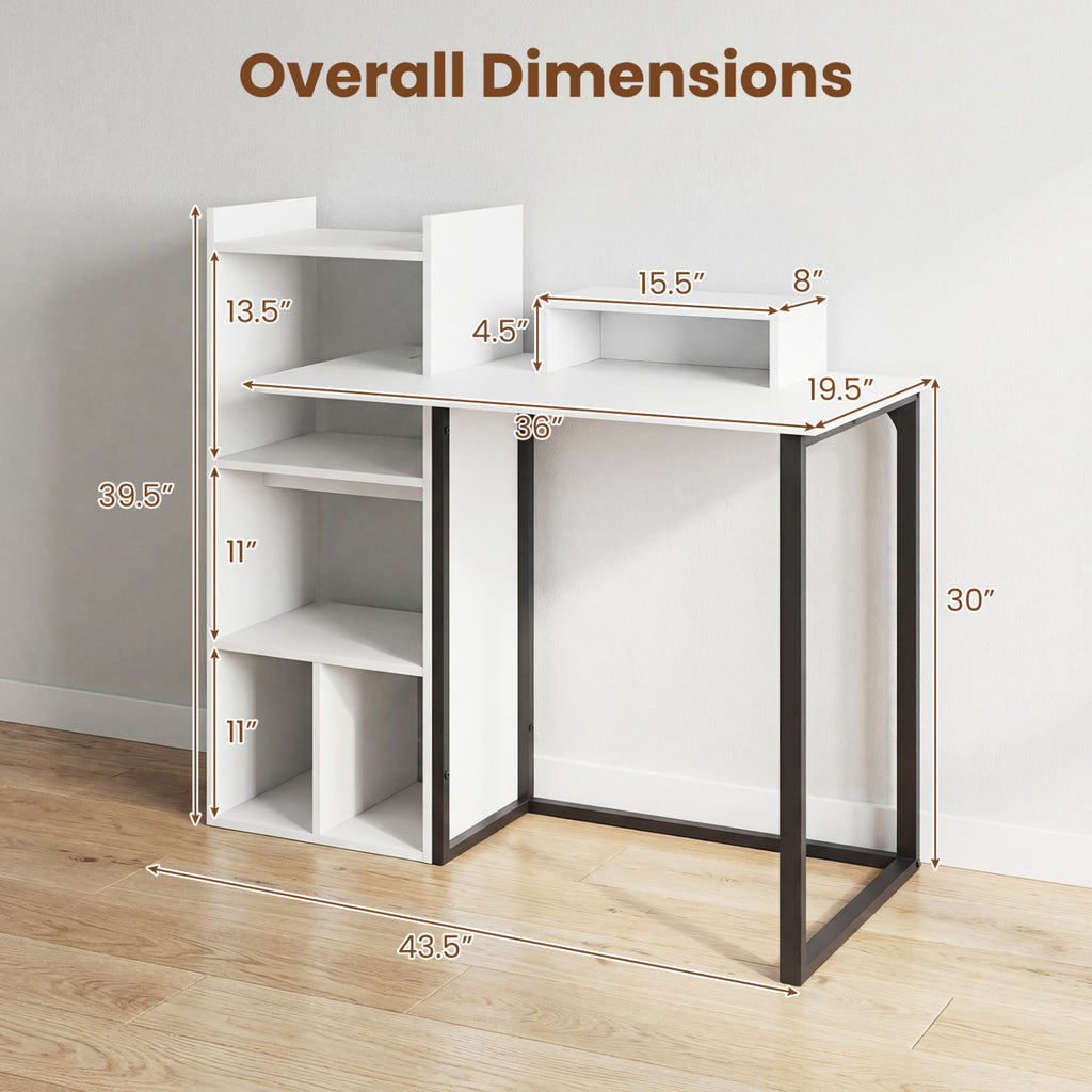 43.5" Computer Desk with Charging Station and Ergonomic Monitor Stand