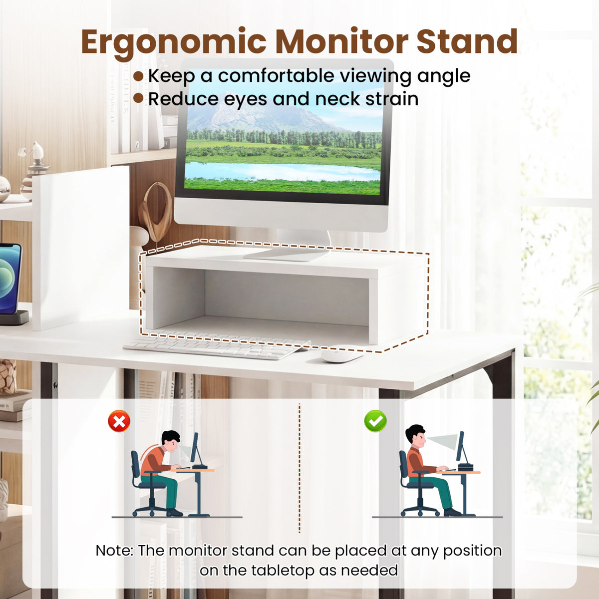 43.5" Computer Desk with Charging Station and Ergonomic Monitor Stand