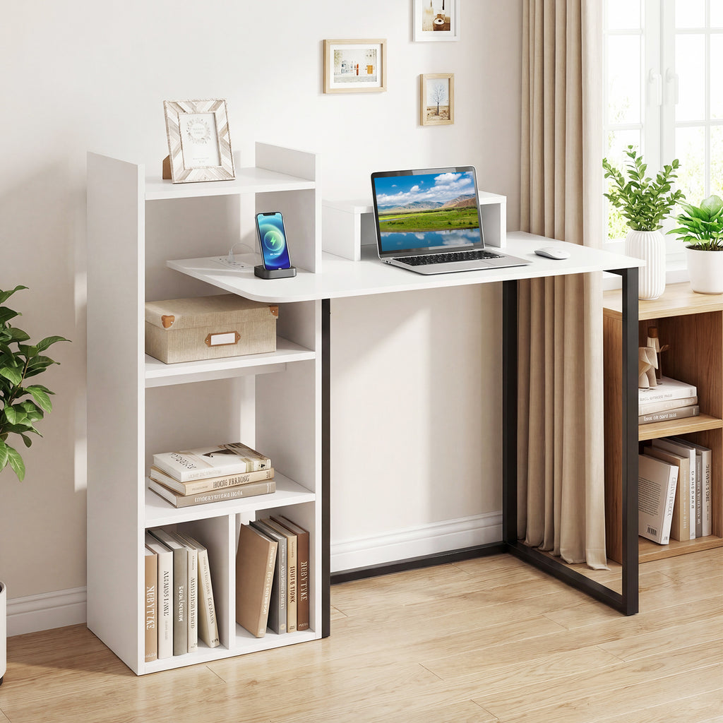 43.5" Computer Desk with Charging Station and Ergonomic Monitor Stand