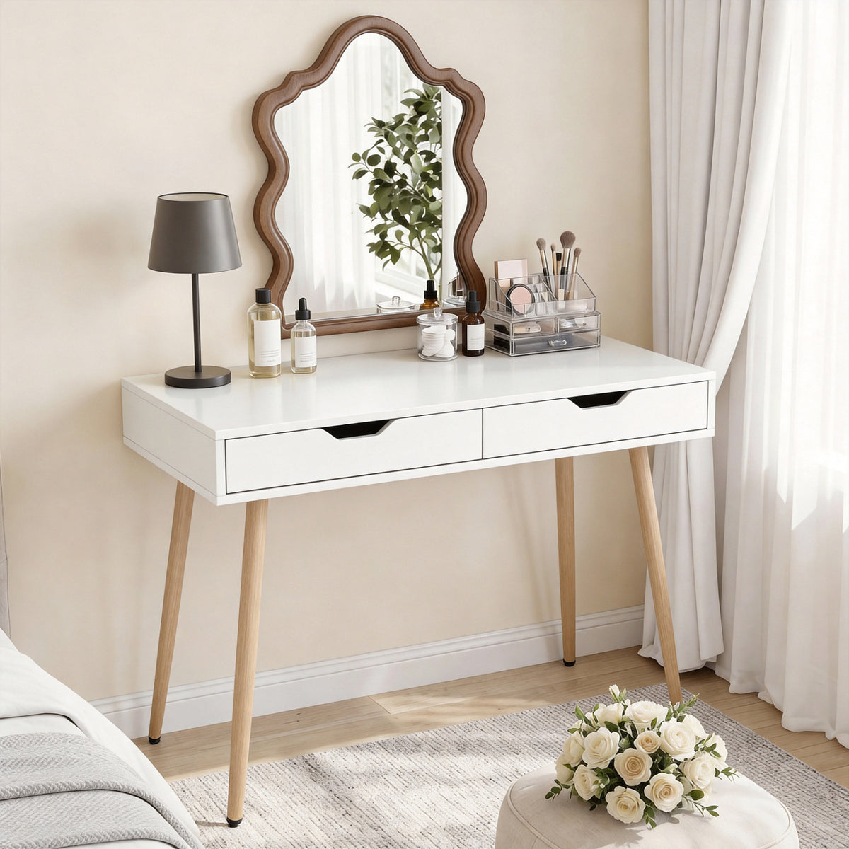 43.5" Computer Desk with 2 Drawers, White