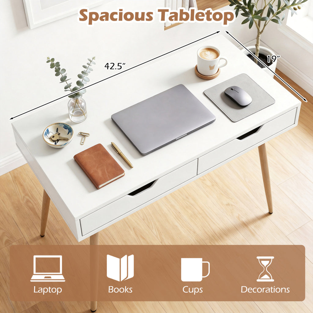 43.5" Computer Desk with 2 Drawers, White