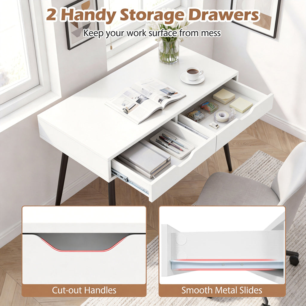 43.5" Computer Desk with 2 Drawers, White