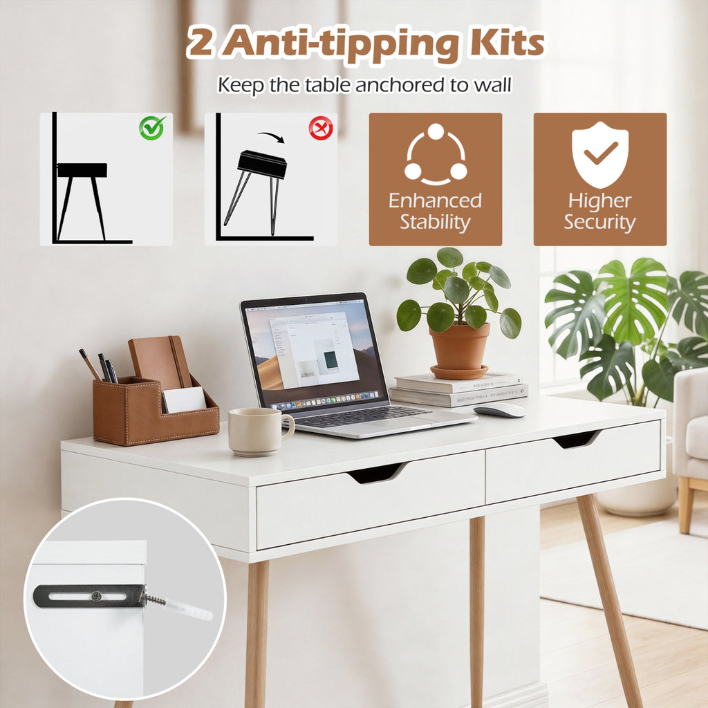 43.5" Computer Desk with 2 Drawers, White