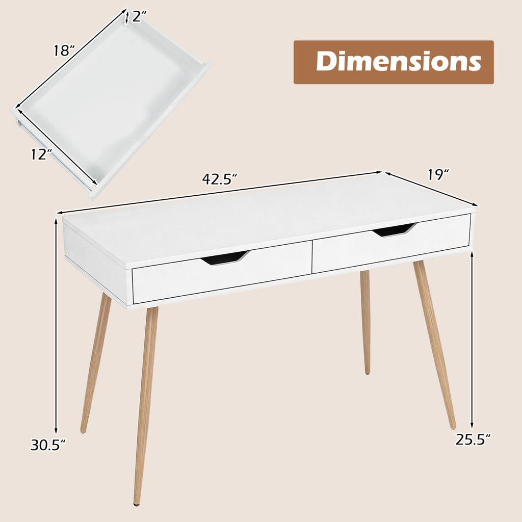 43.5" Computer Desk with 2 Drawers, White