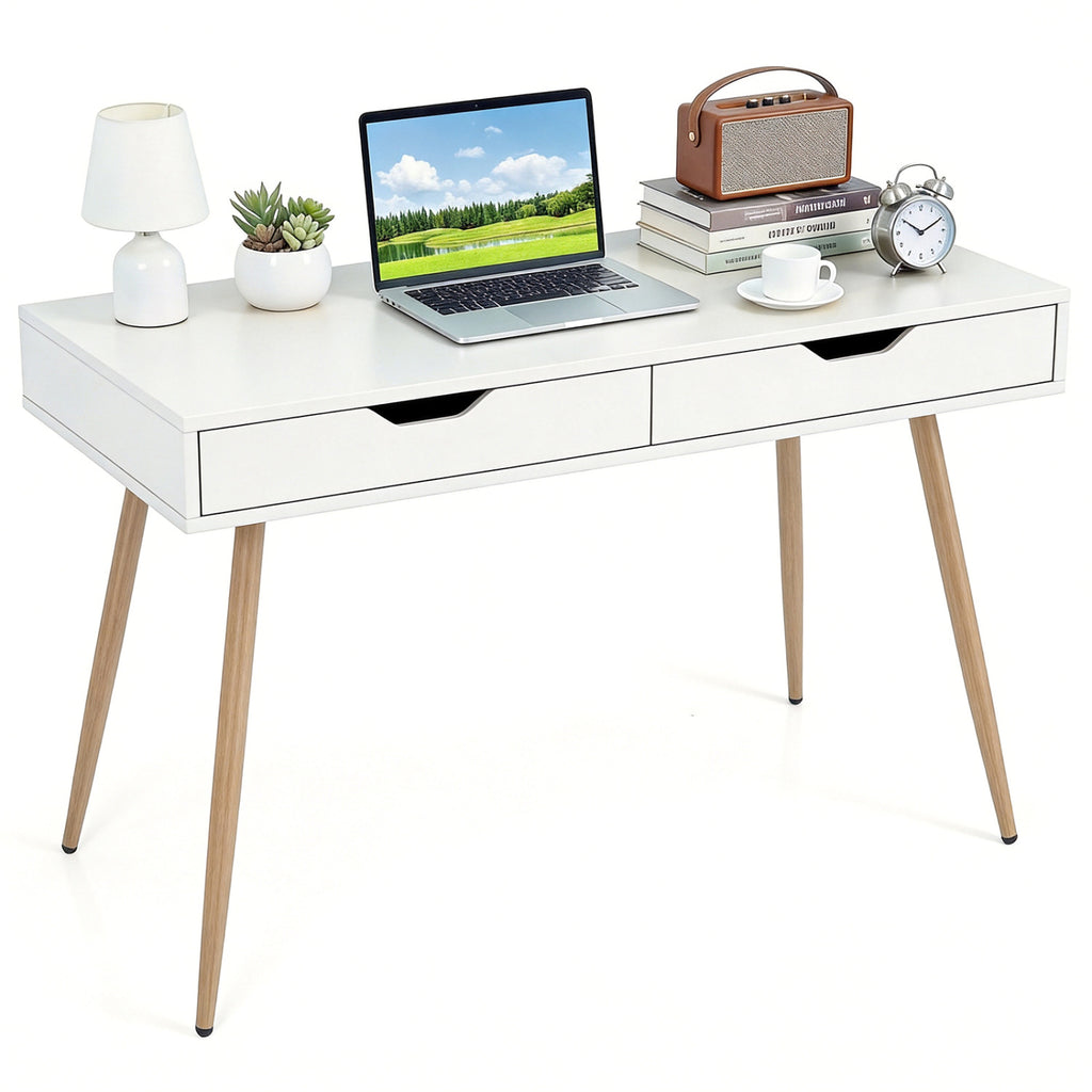 Bamboo Writing Desk with 2 Drawers and Shelf - Natural