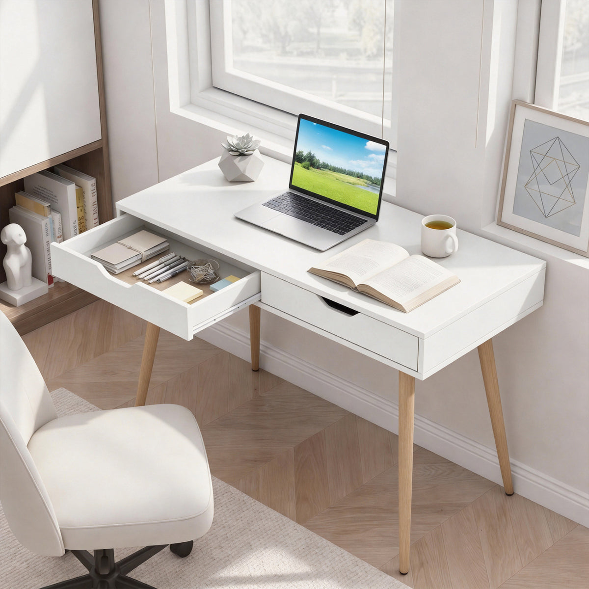 43.5" Computer Desk with 2 Drawers, White