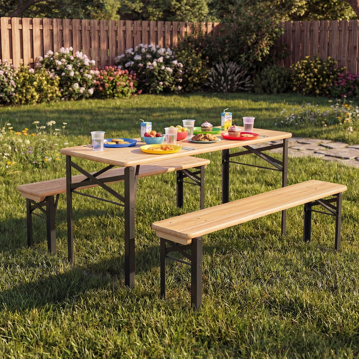 Red 43.5 Inch Folding Kids Picnic Table & Bench Set No Assembly Wooden Toddler Furniture